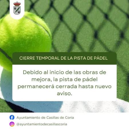 Imagen AVISO. Cierre temporal de la pista de pádel